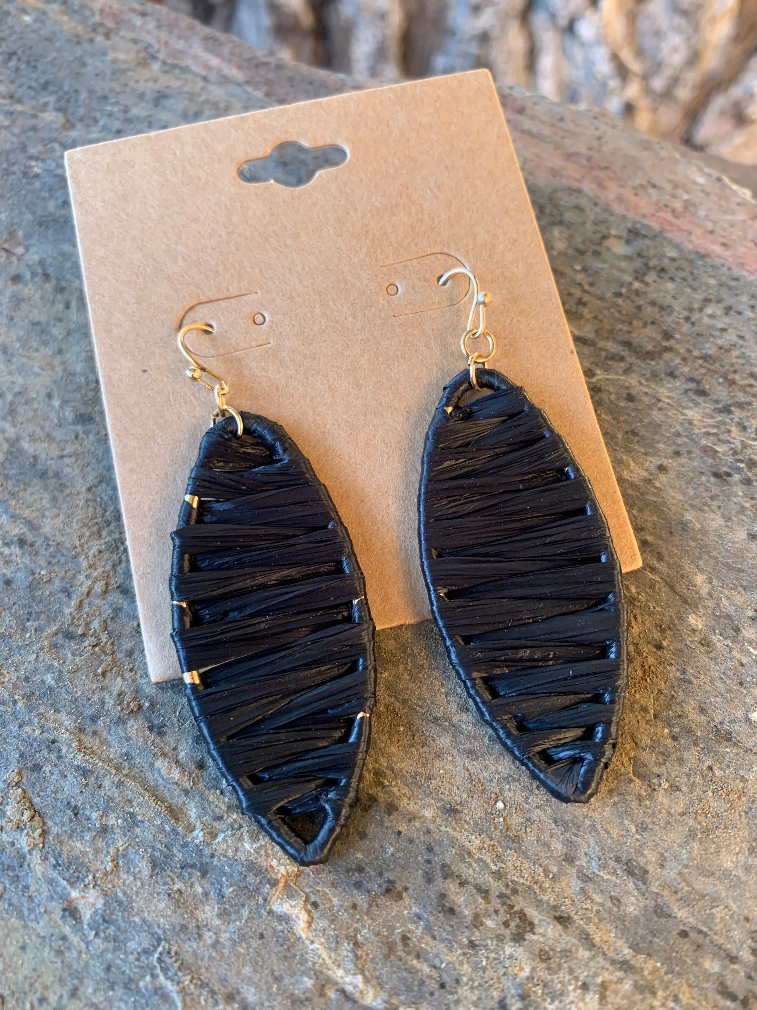 Black Raffia Leaf Earrings