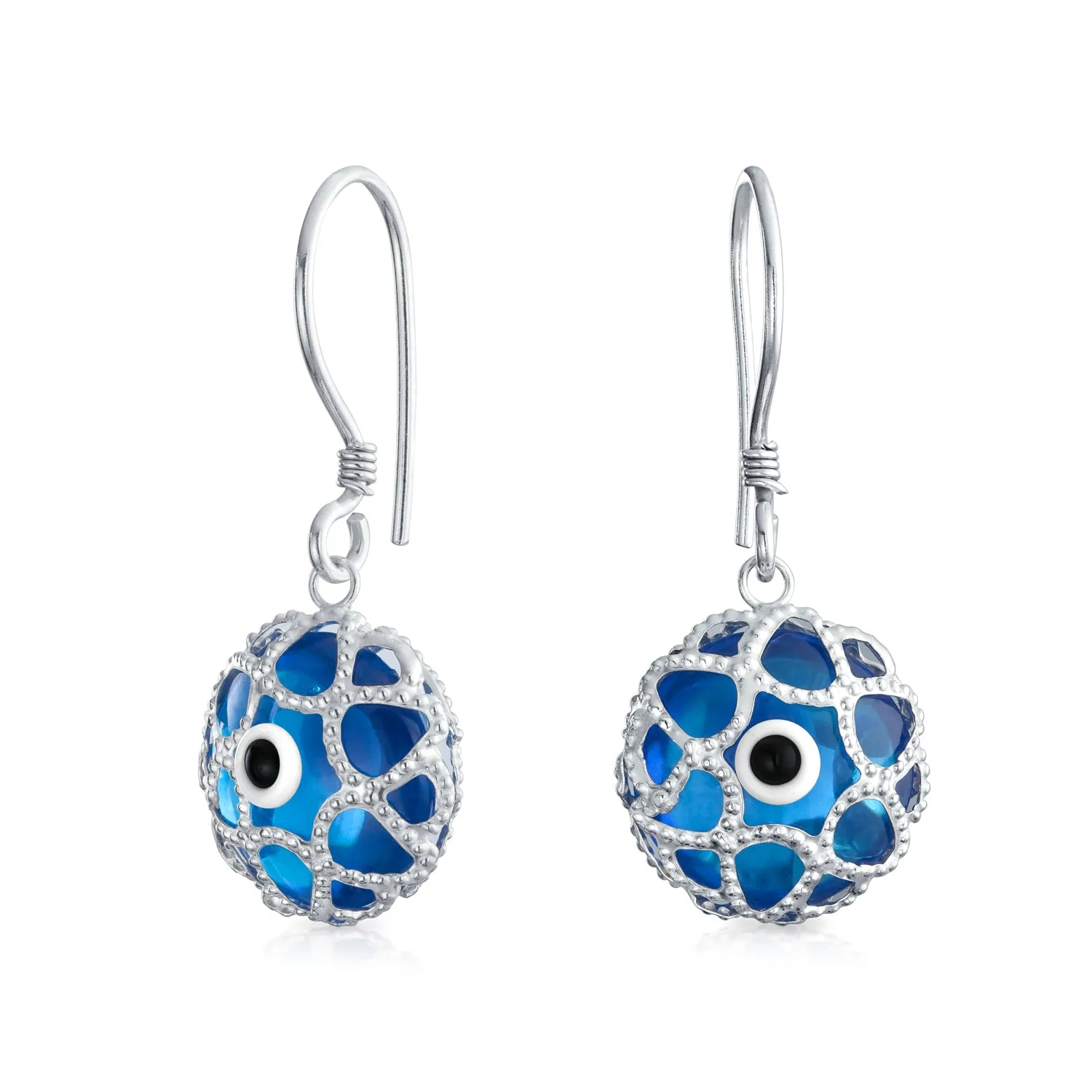 Blue Nazar Evil Eye Filigree Dangle Earrings Murano Glass &  Sterling Silver