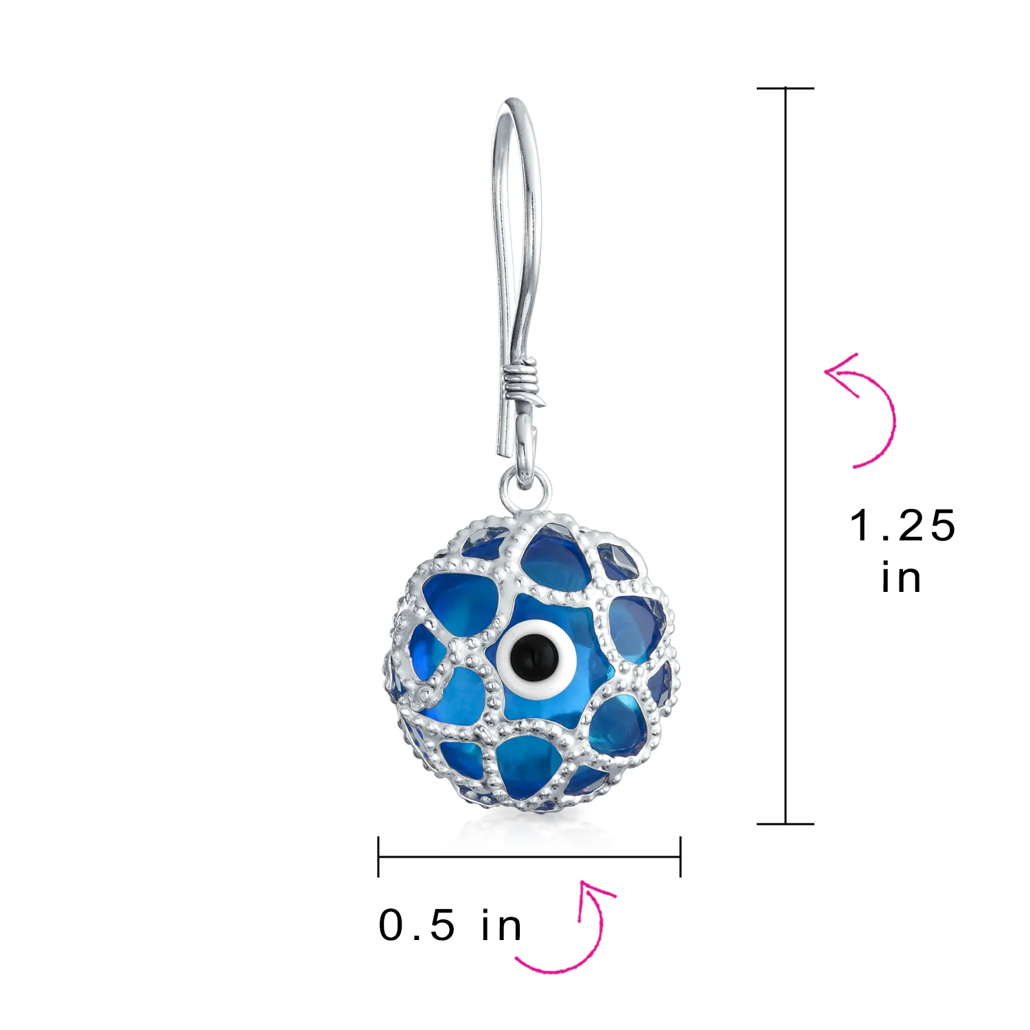 Blue Nazar Evil Eye Filigree Dangle Earrings Murano Glass &  Sterling Silver