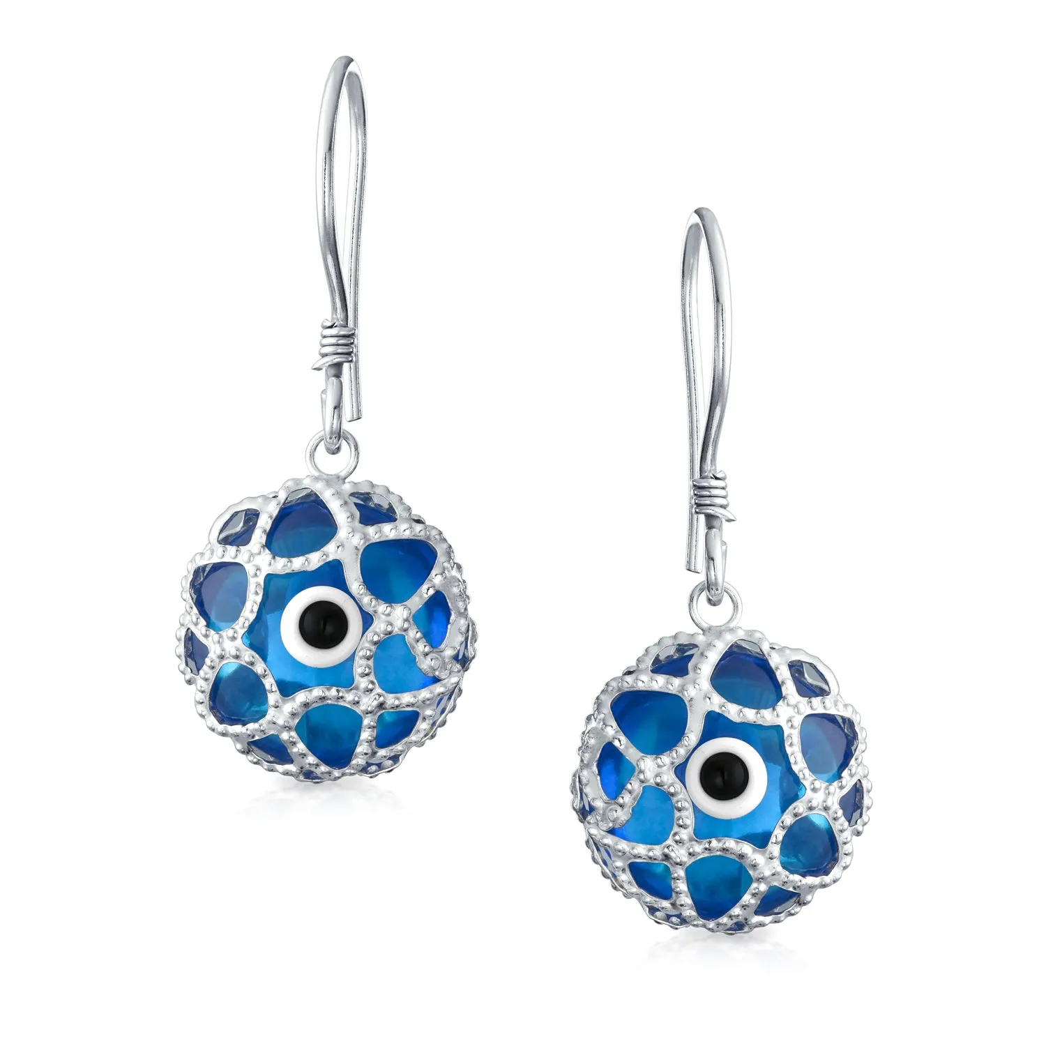 Blue Nazar Evil Eye Filigree Dangle Earrings Murano Glass &  Sterling Silver