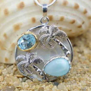 Caribbean Larimar Palm Tree Necklace - Miami