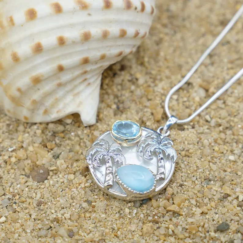 Caribbean Larimar Palm Tree Necklace - Miami