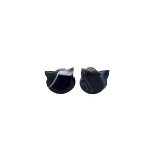 Cat Shape Agate 14k Gold Stone Stud Earrings