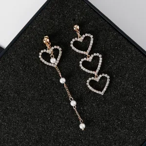 Charm Pearl Tassel Heart Crystal Earrings