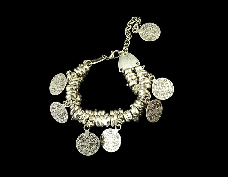 Charms Vintage Silver Gold Coin Gypsy Boho Coachella lover Beachy Chic Festival Turkish Wrap Bracelet Men Women Jewelry