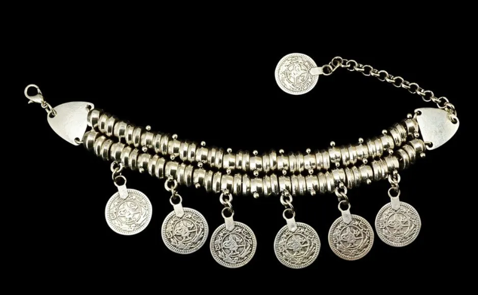 Charms Vintage Silver Gold Coin Gypsy Boho Coachella lover Beachy Chic Festival Turkish Wrap Bracelet Men Women Jewelry