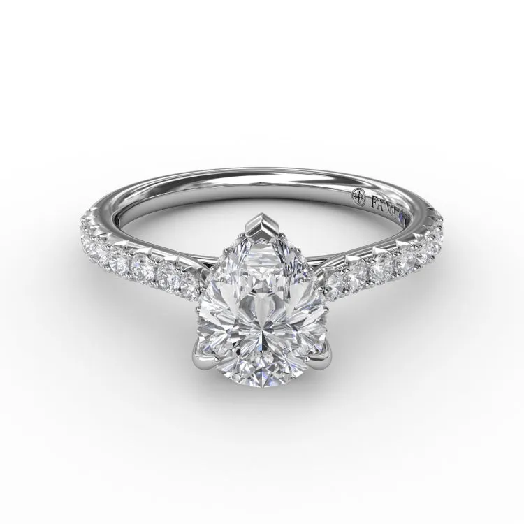 Classic Pear Shape Engagement Ring with a Subtle Diamond Splash