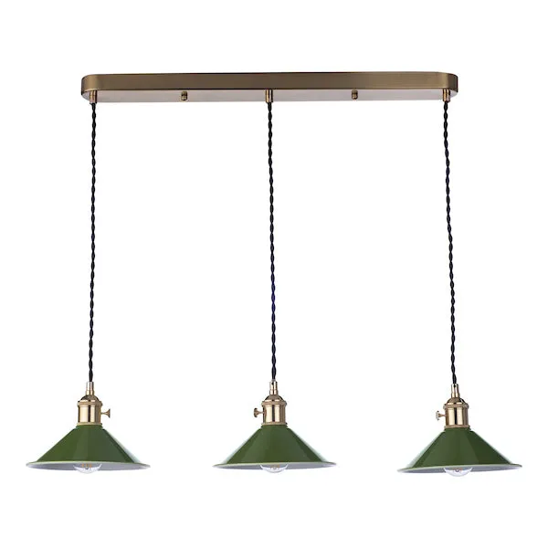 Dar Hadano 3 Bar Light Brass with Olive Green Shades