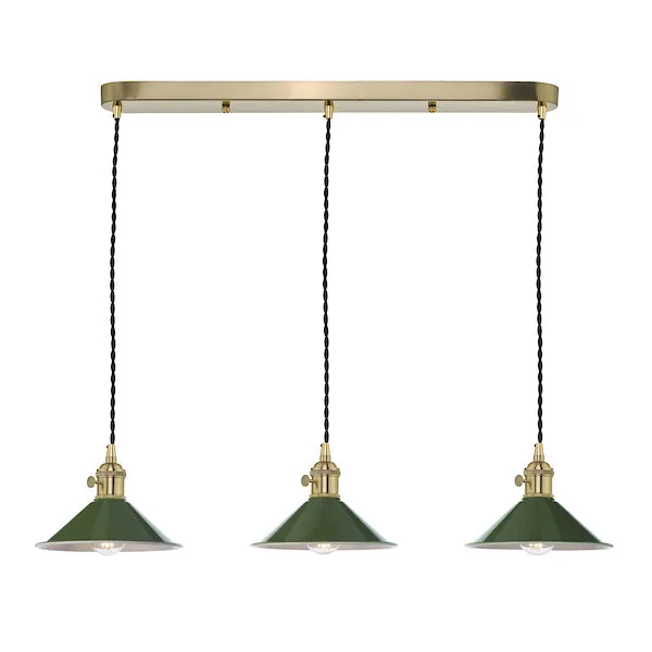 Dar Hadano 3 Bar Light Brass with Olive Green Shades