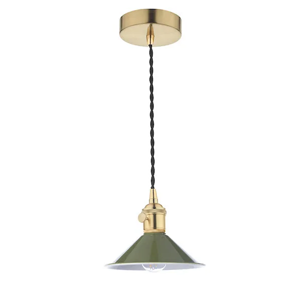 Dar Hadano Pendant Natural Brass With Olive Green Shade