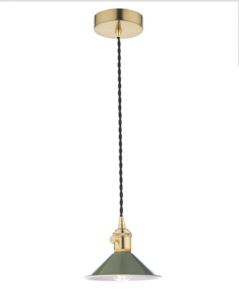 Dar Hadano Pendant Natural Brass With Olive Green Shade