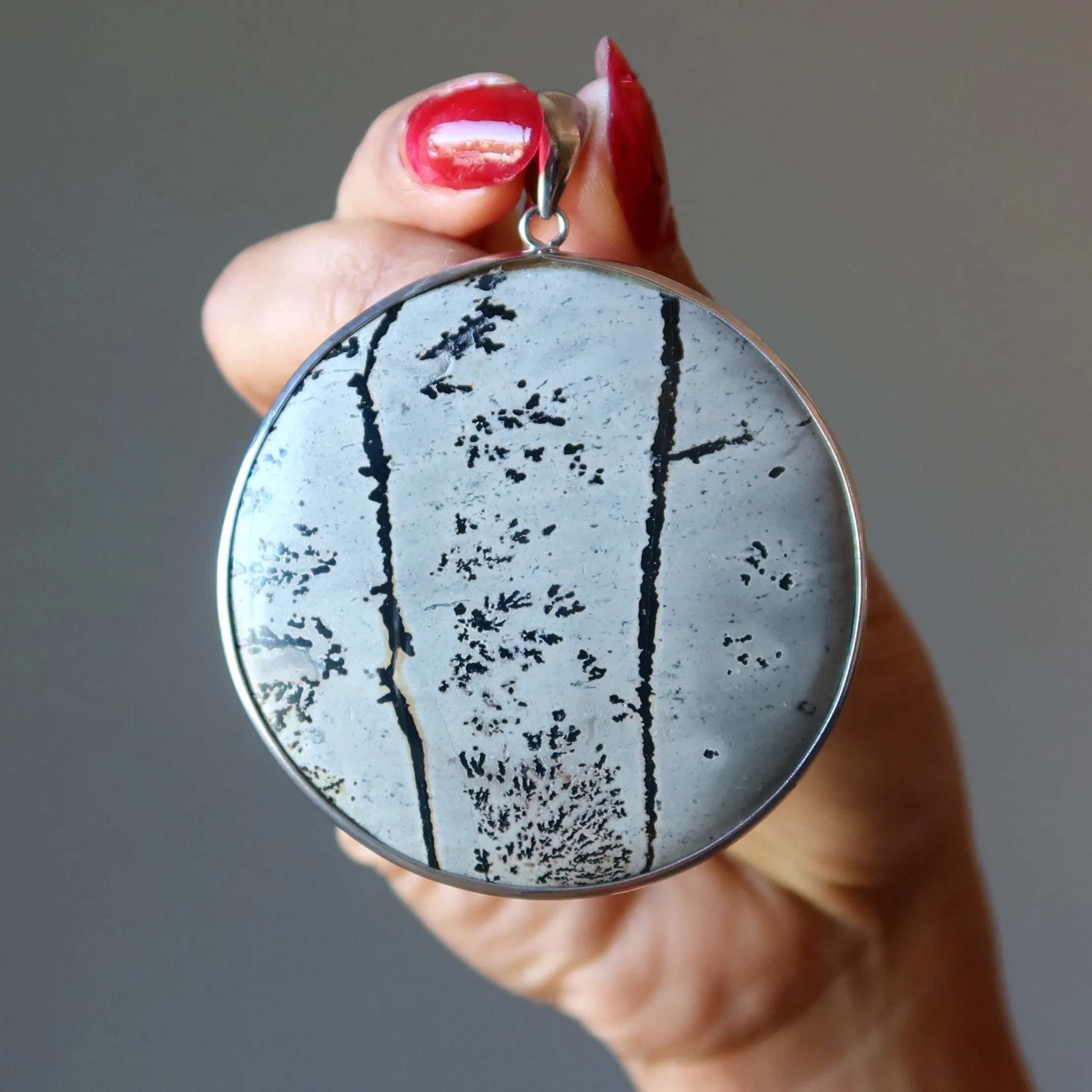 Dendritic Jasper Pendant Nature is Perfect Round Picture Stone