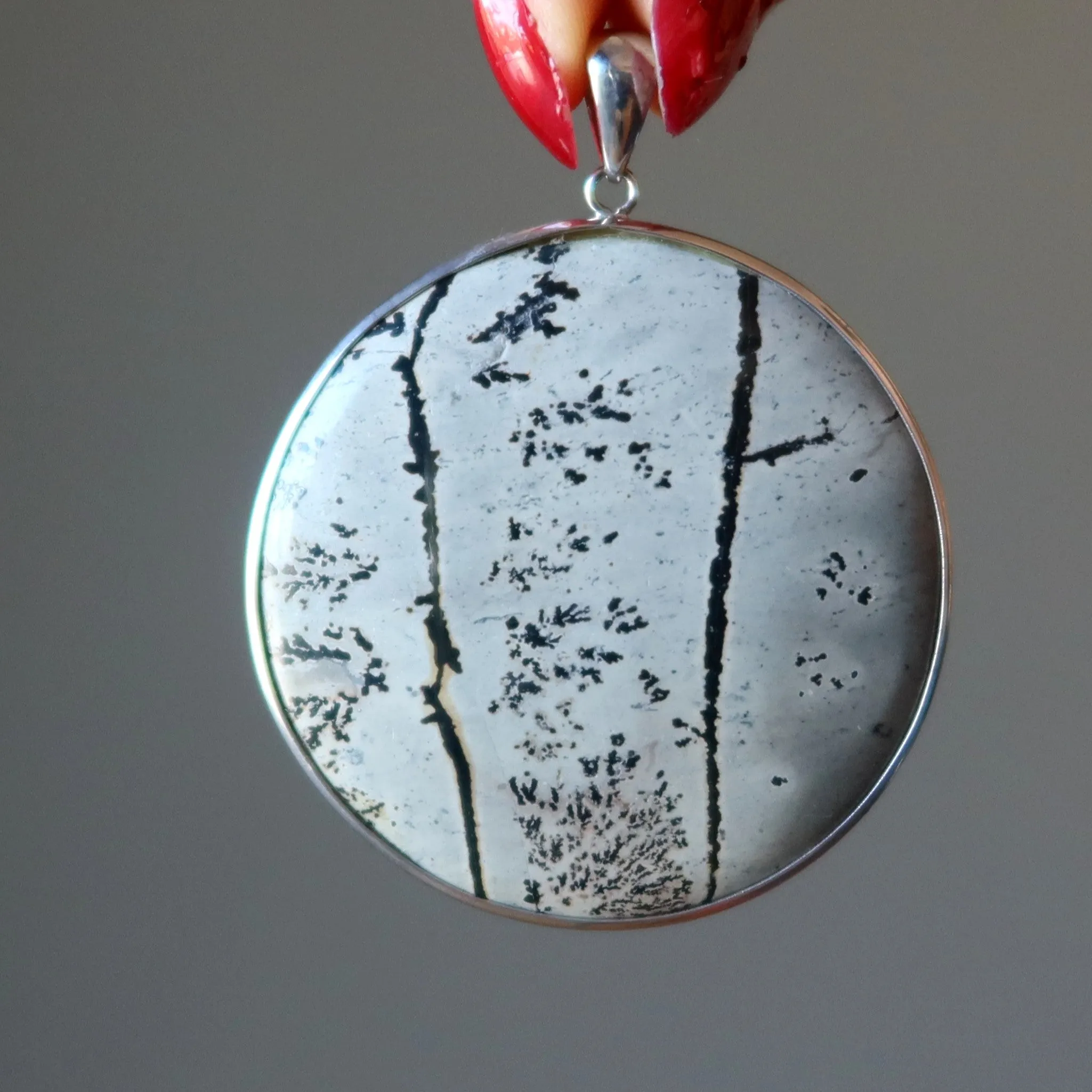 Dendritic Jasper Pendant Nature is Perfect Round Picture Stone