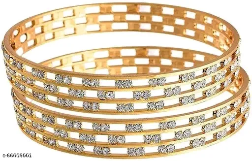 Diva Glittering Bracelet &amp; Bangles Set - Gold Plated with Cubic Zirconia Stones (Pack of 2)