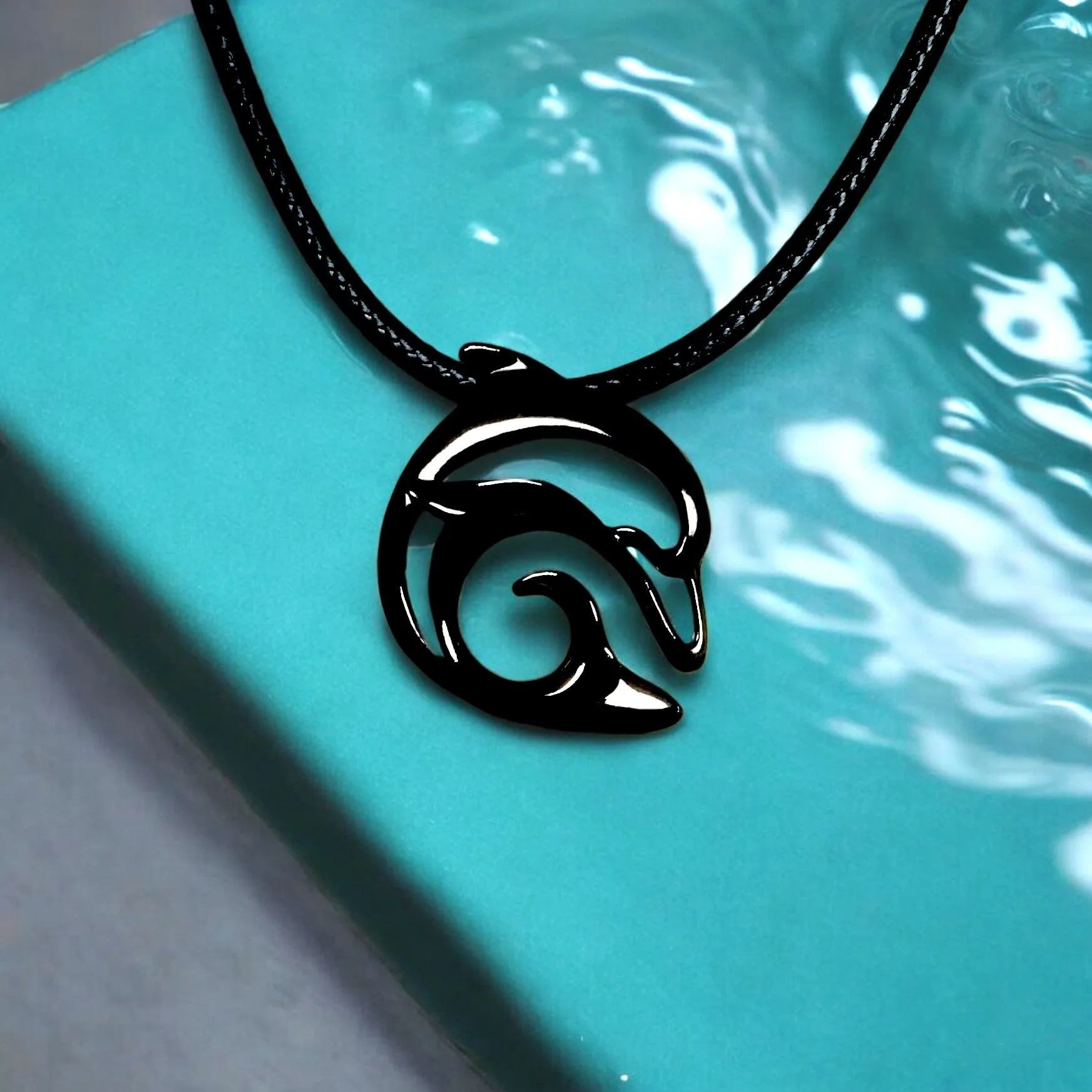 Dolphin Necklace for Men and Women- Black Dolphin Pendant for Men, Black Dolphin Charm, Dolphin Jewelry for Women, Jet Black Jewelry