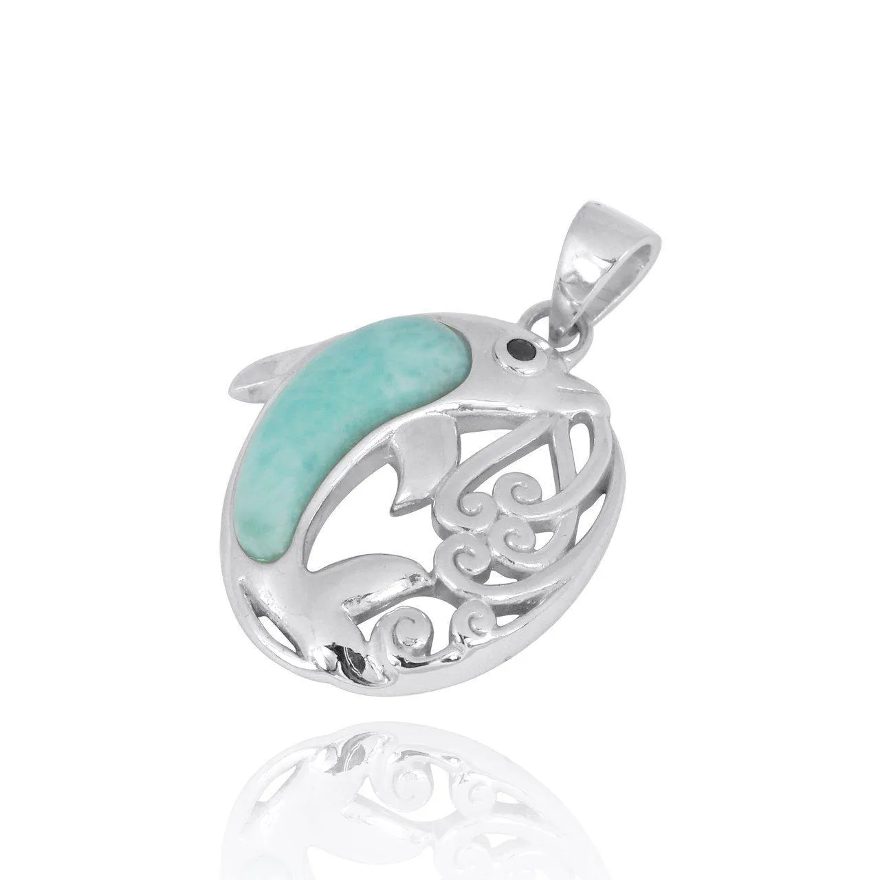 Dolphin Pendant Necklace with Larimar - Miami