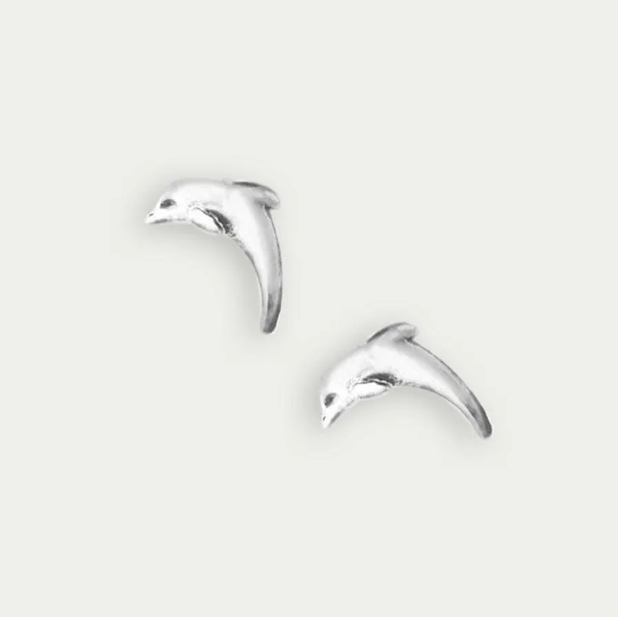 Dolphin Silver Ear Stud - Elegant Underwater-Inspired Jewelry  Handcrafted Ocean-Themed Earrings