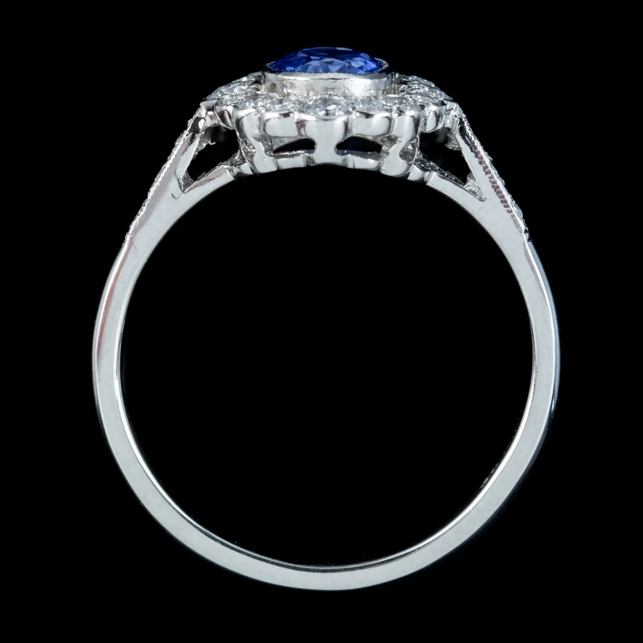 Edwardian Style Sapphire Diamond Cluster Ring Platinum 0.70ct Sapphire