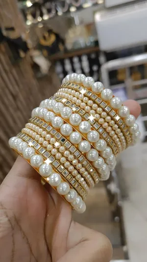 Elegant Bridal Golden Pearl Bangles AD Bollywood Weddings Inspired