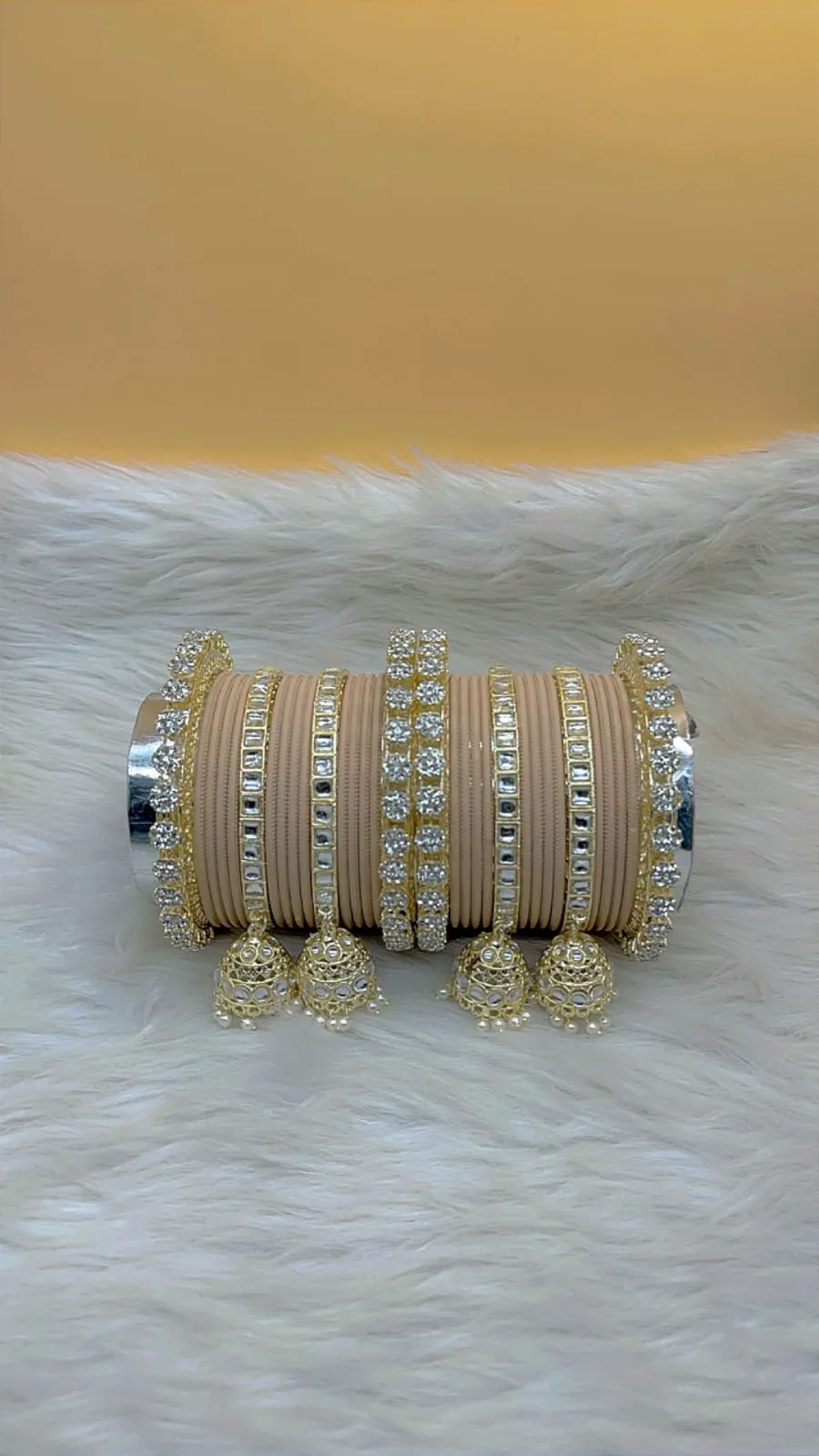 Elegant Modern Minimalist Bangles Jhumka Set Clear Crystal Jewelry