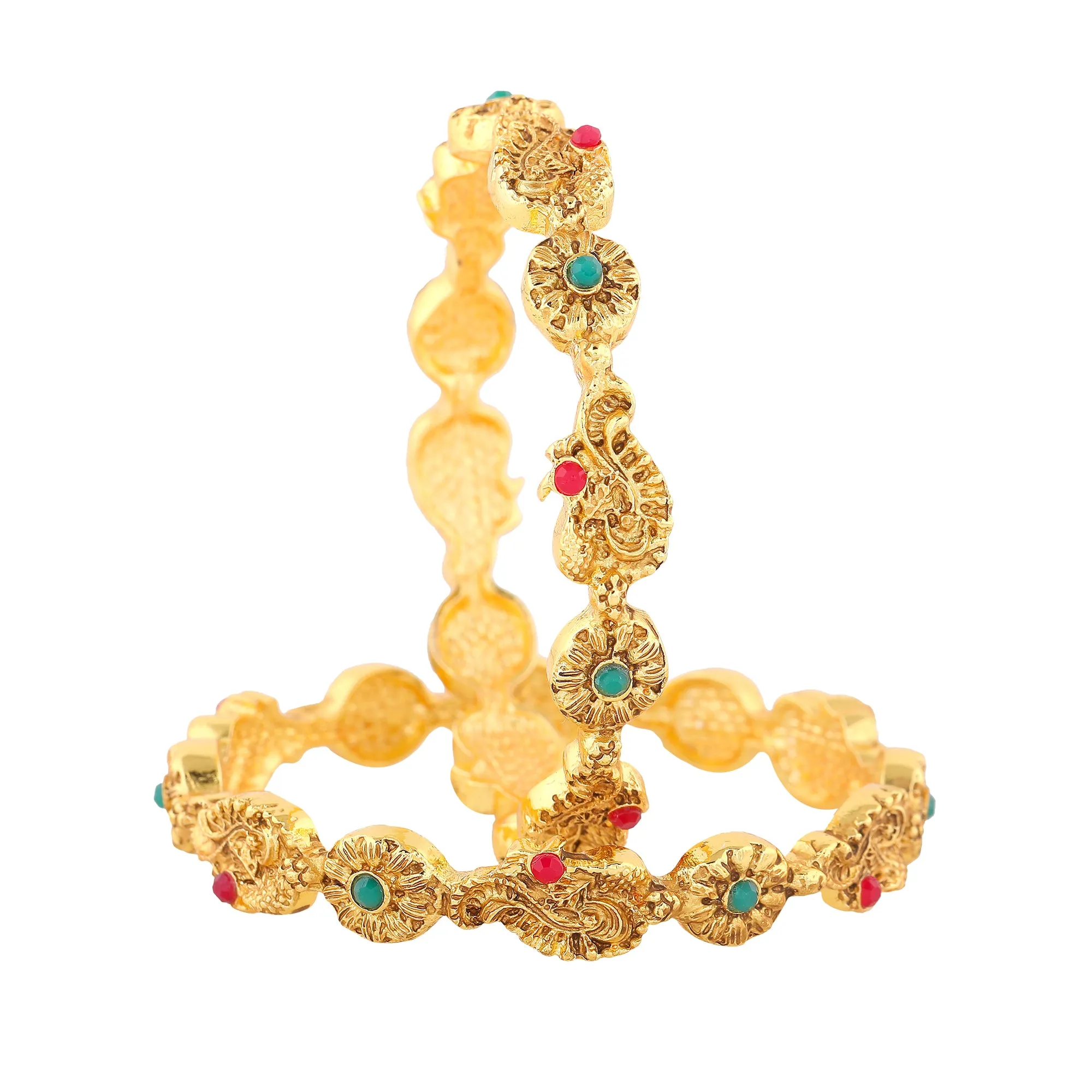 Estele Gold Plated Multi-Color Vibrant Peacock Motif 2:6 Size Bangles for Women| A Timeless Addition to Your Jewelry Collection