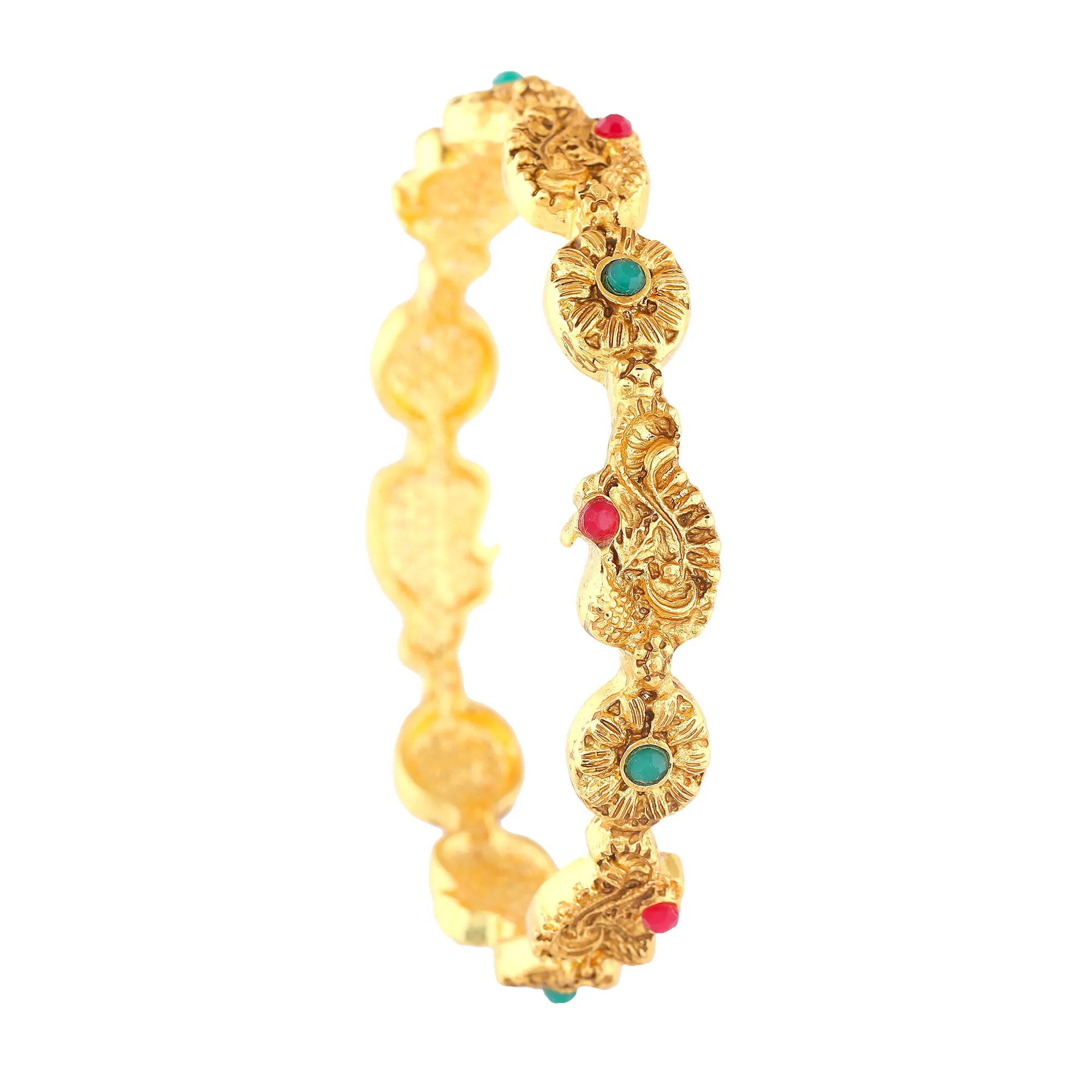 Estele Gold Plated Multi-Color Vibrant Peacock Motif 2:6 Size Bangles for Women| A Timeless Addition to Your Jewelry Collection