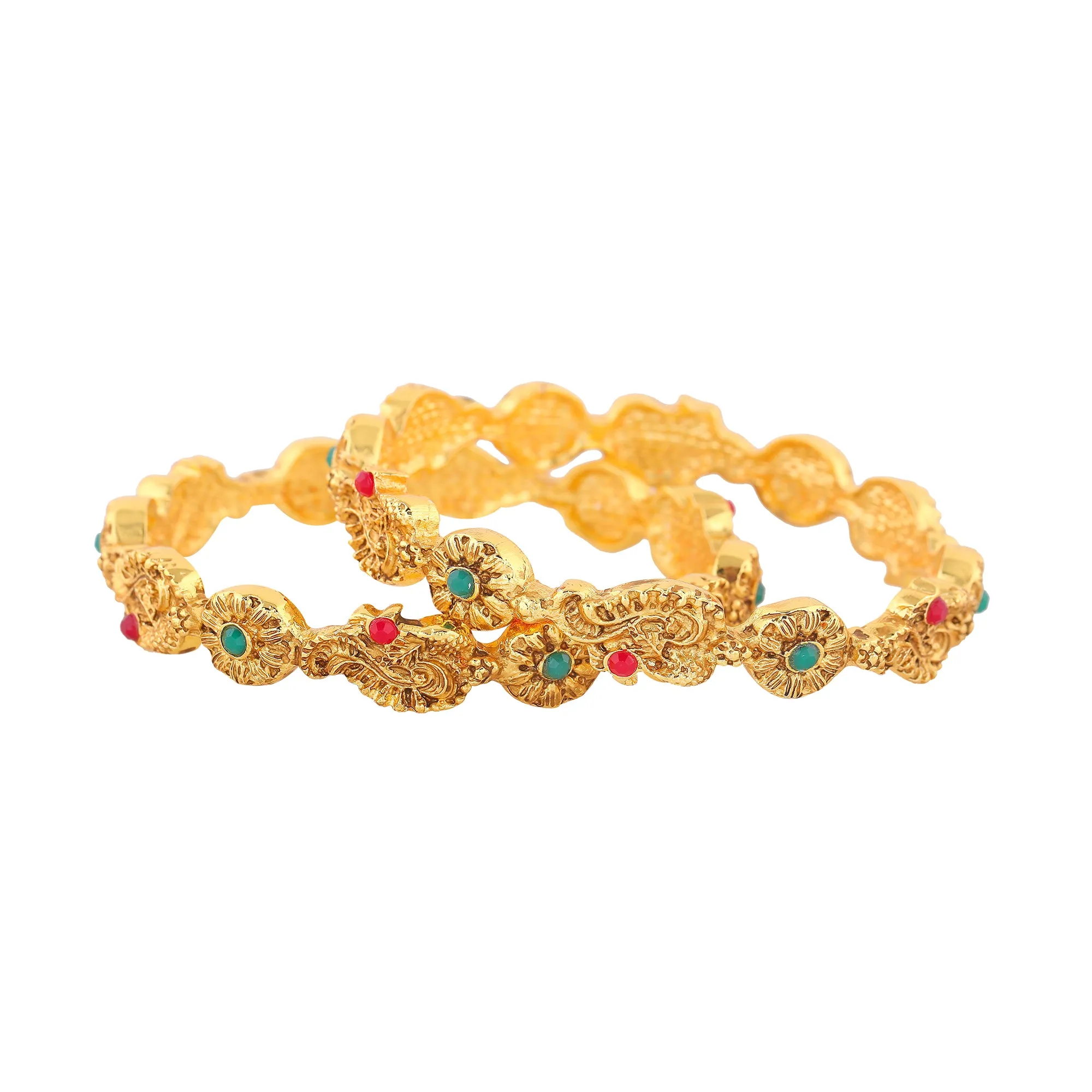 Estele Gold Plated Multi-Color Vibrant Peacock Motif 2:6 Size Bangles for Women| A Timeless Addition to Your Jewelry Collection