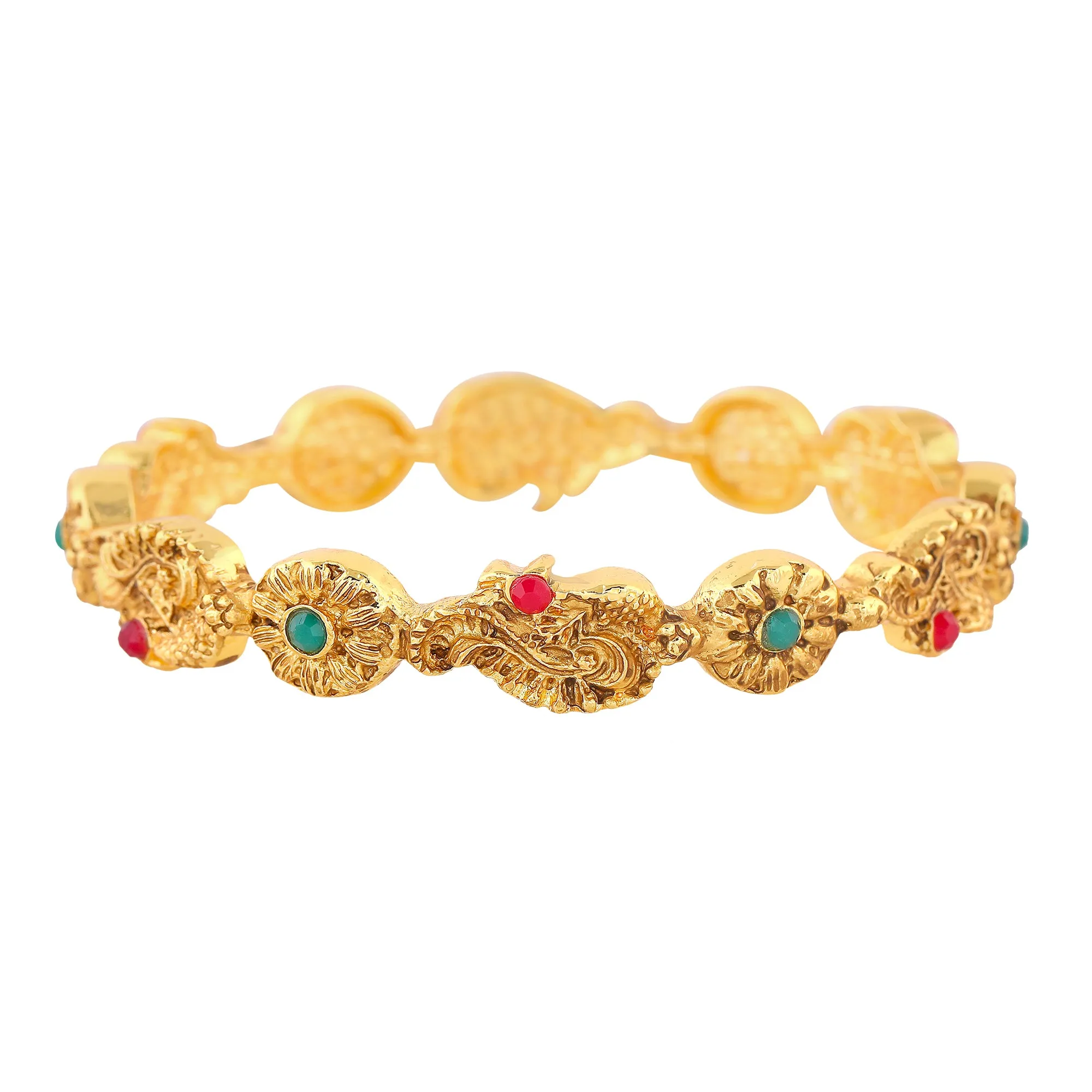 Estele Gold Plated Multi-Color Vibrant Peacock Motif 2:6 Size Bangles for Women| A Timeless Addition to Your Jewelry Collection