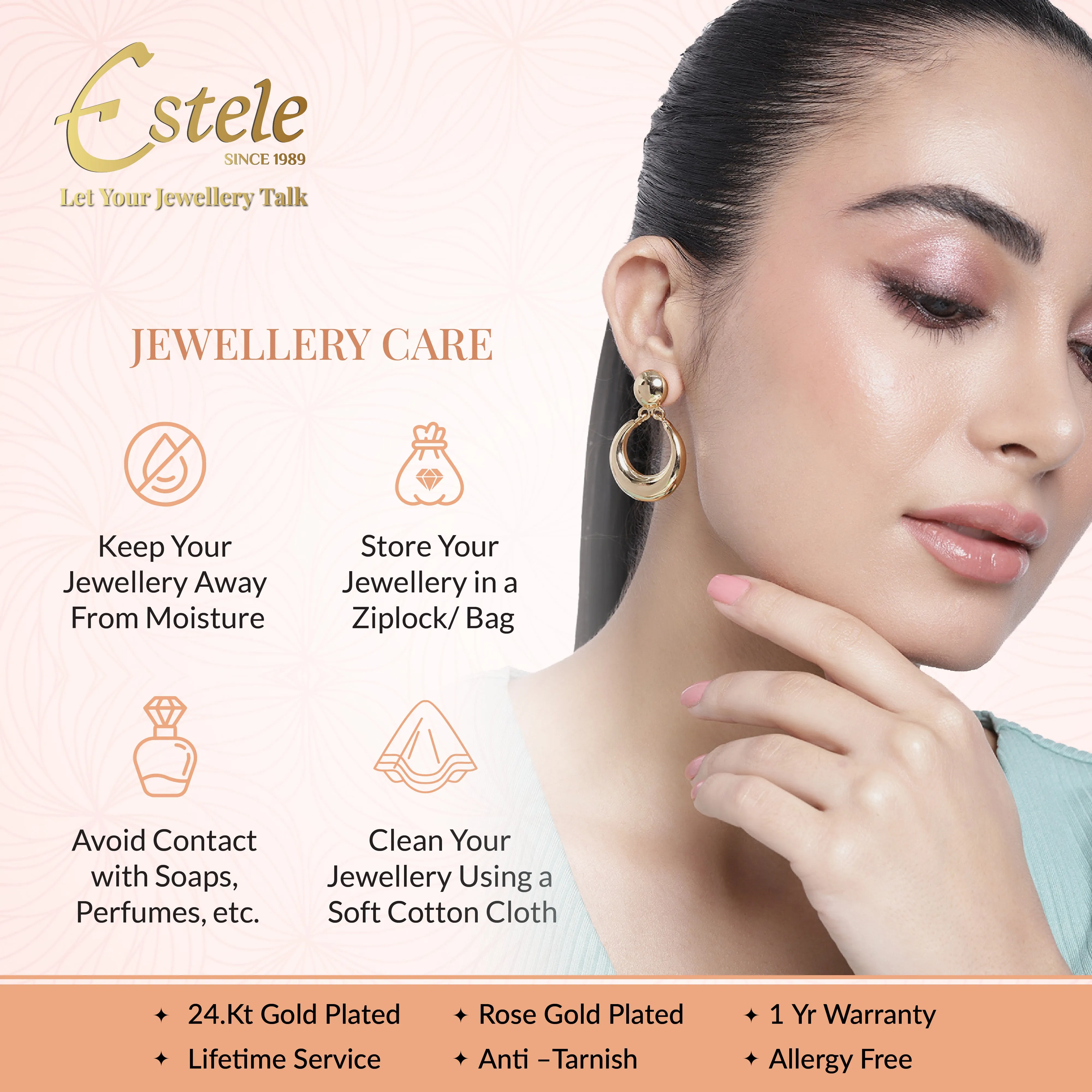 Estele Rose Gold Plated CZ Circular Designer Stud Earrings with Green Stones for Women