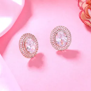 Estele Rose Gold Plated CZ Circular Designer Stud Earrings with White Stones for Women