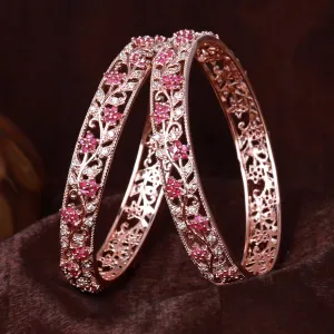 Estele Rosegold Plated Exquisite Floral Designer Traditional 2:6 Size Bangles with Ruby American Diamonds|A Timeless Jewelry Choice for Women