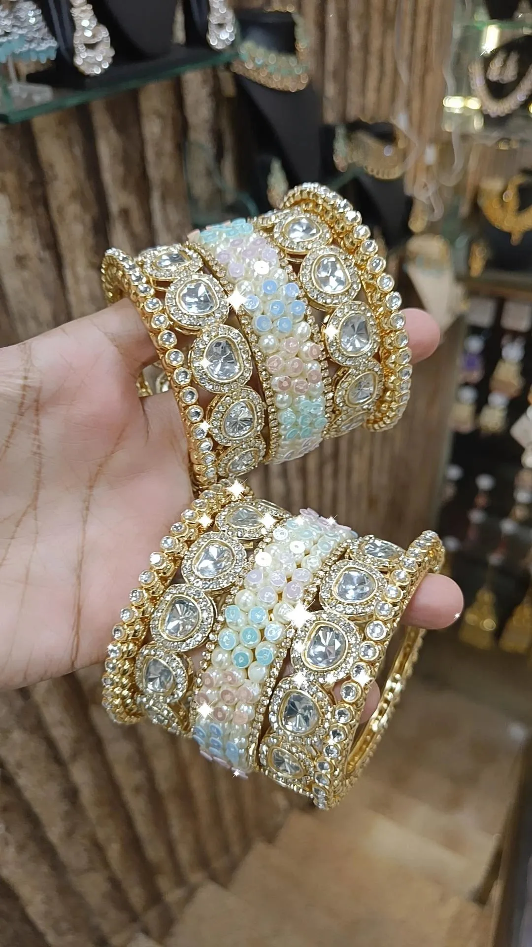 Exquisitely Crafted Pearl Multi Gemstone Gold Plated Bangles