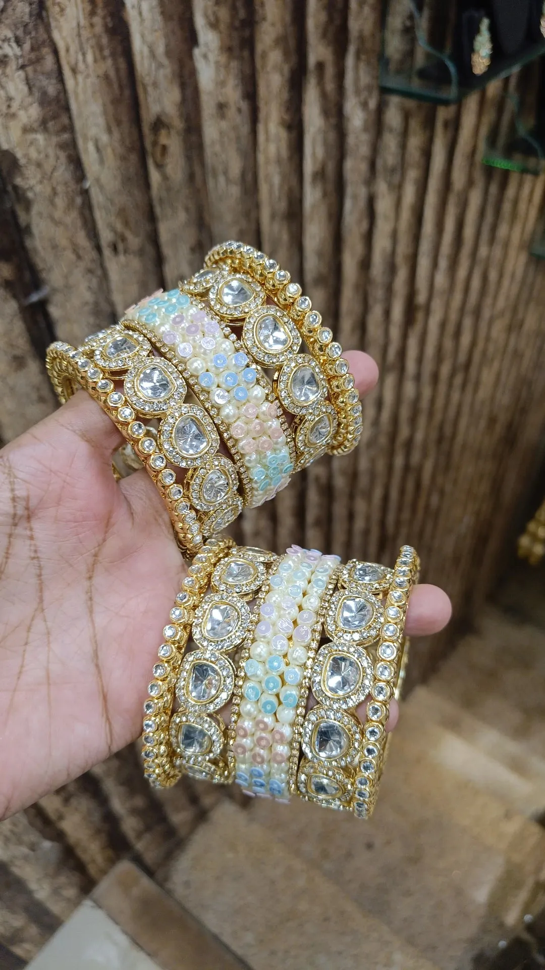 Exquisitely Crafted Pearl Multi Gemstone Gold Plated Bangles