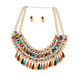 Eye-Catching Bead Necklace & Earring Set - Make a Statement This Summer