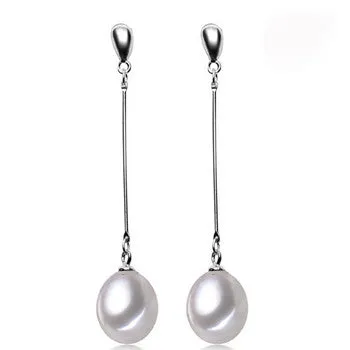 Fashion Natural Culture 8-9mm rice shape black Pearl Earrings Long Ear line For Girl Wondful Party Fine Jewelry