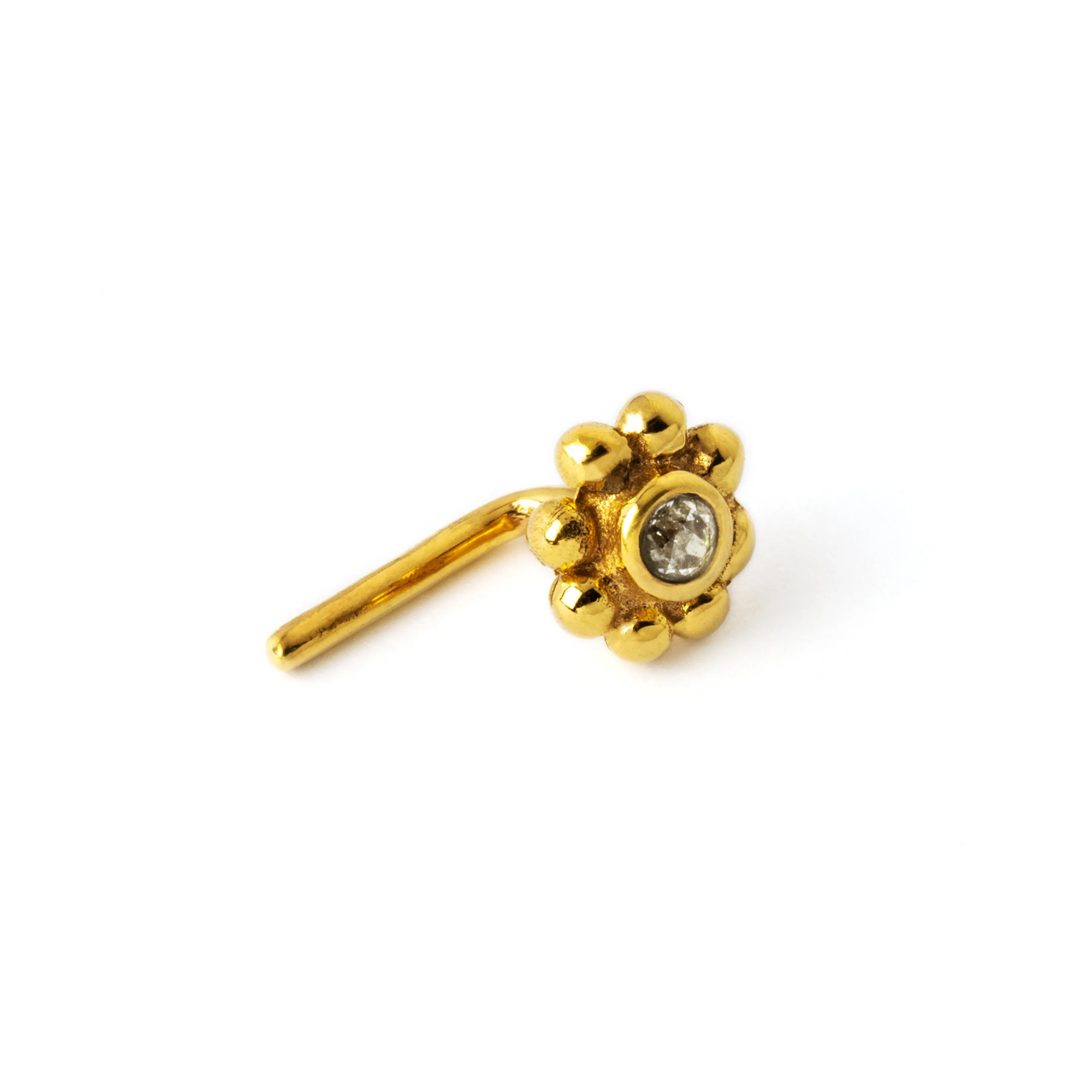 Flower with White Topaz Gold Nose Stud