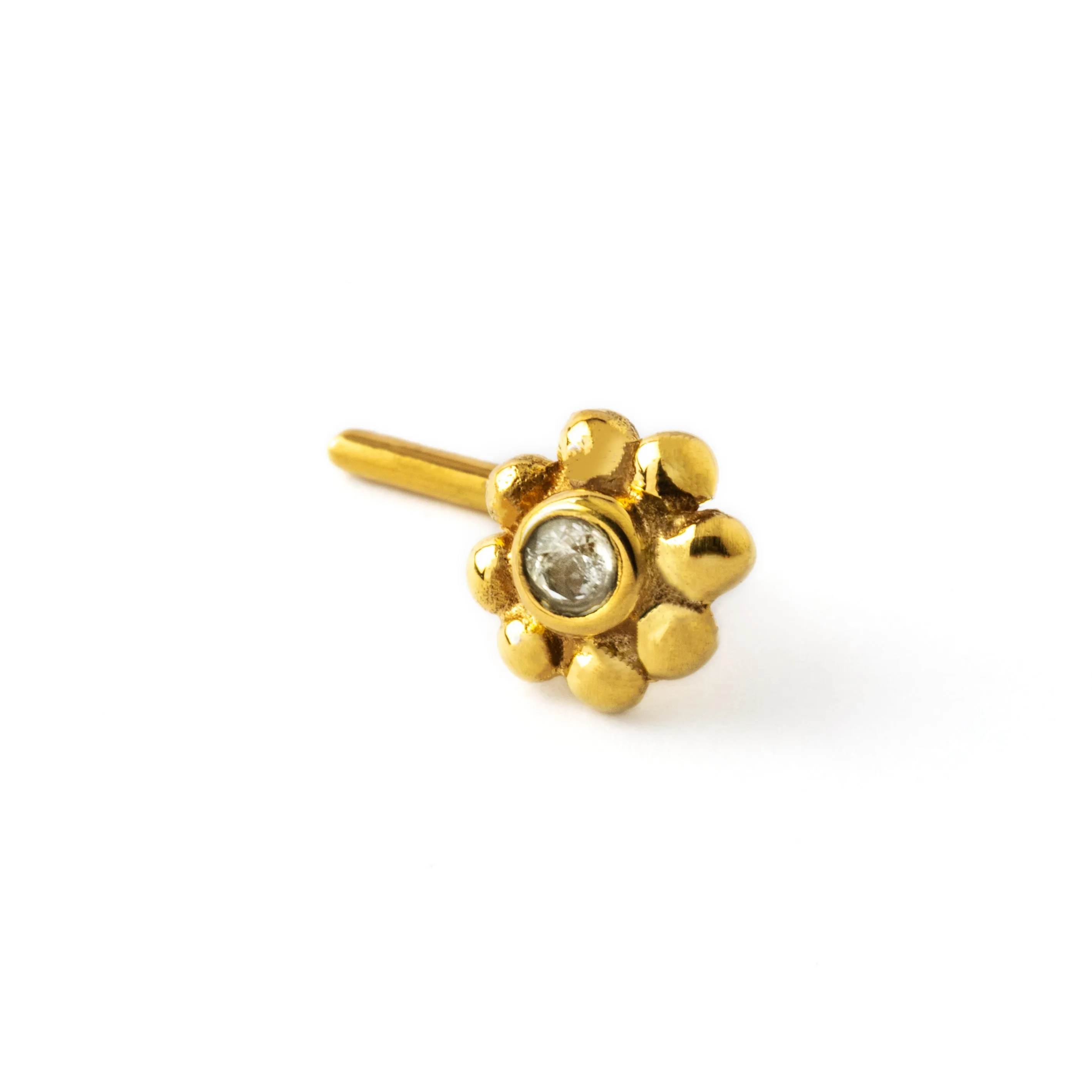 Flower with White Topaz Gold Nose Stud