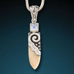 FOSSILIZED WALRUS TUSK, SILVER, RAINBOW MOONSTONE PENDANT - LIFE FORCE