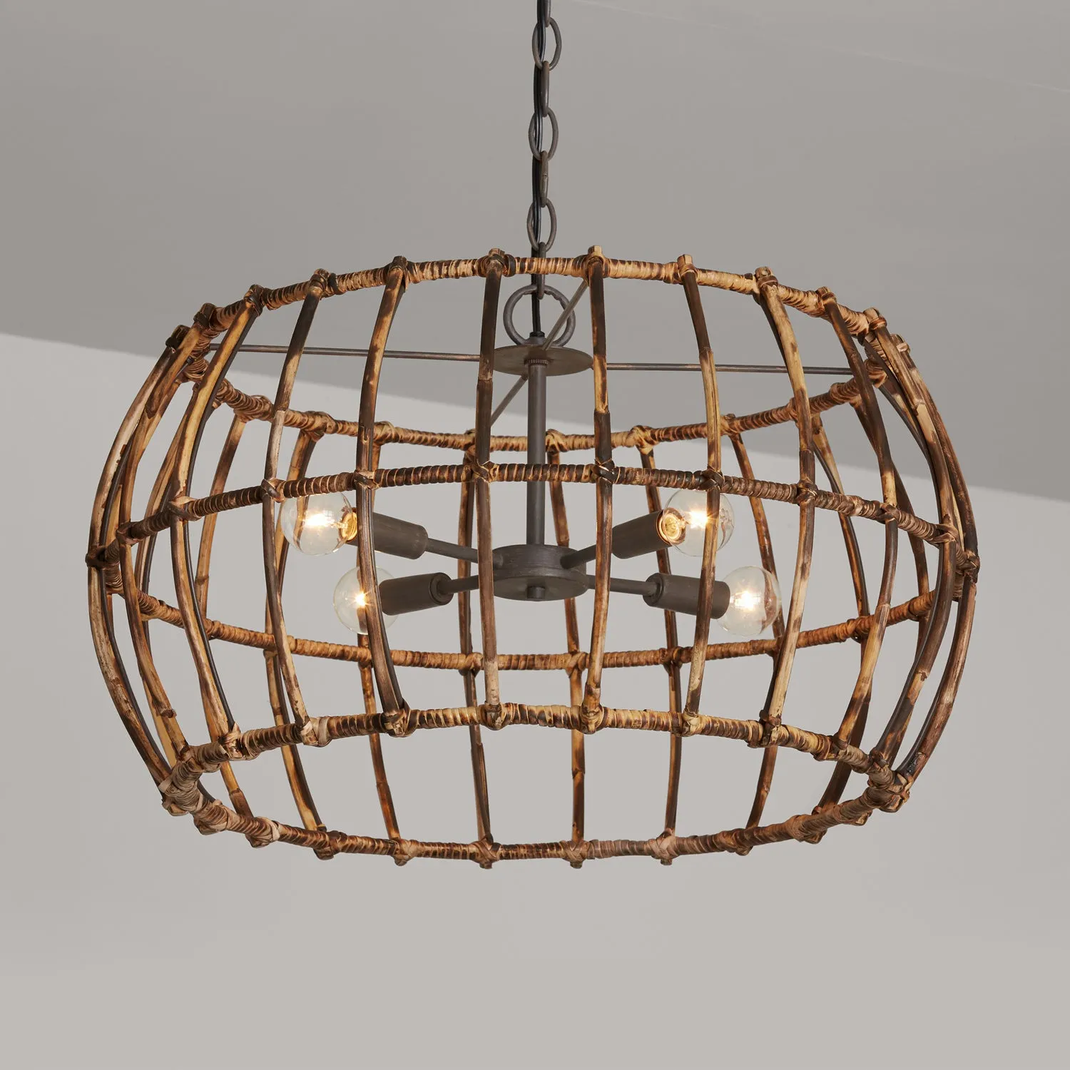 Four Light Pendant from the Sanibel Collection in Blazed Rattan and Nordic Grey Finish by Capital Lighting