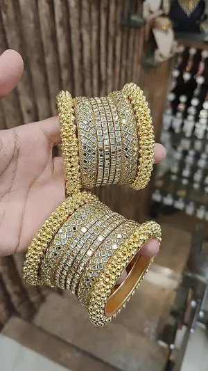 Glittering Gold Bangles Set AD Sparkling Stones Indian Wedding