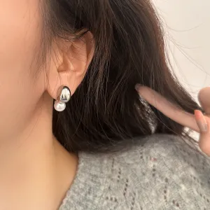 Glossy Metal Bean Silver Pin Earrings JLT12684