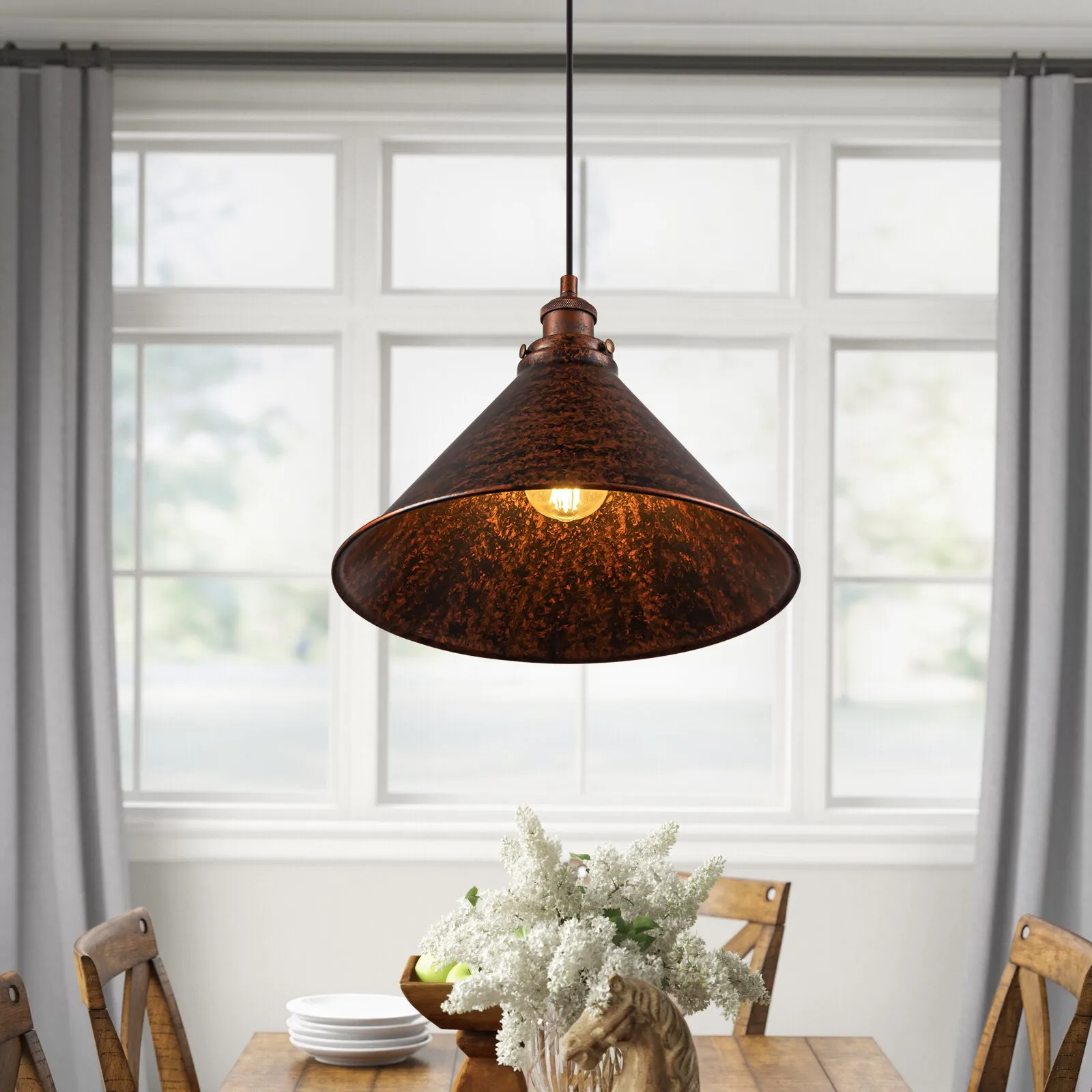 Glowlings 1-Light Industrial 14"Wide Dome Cone Shade Antique Copper Pendant Light Island Light