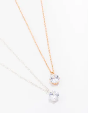 Gold & Silver Solitaire Crystal Necklace Pack