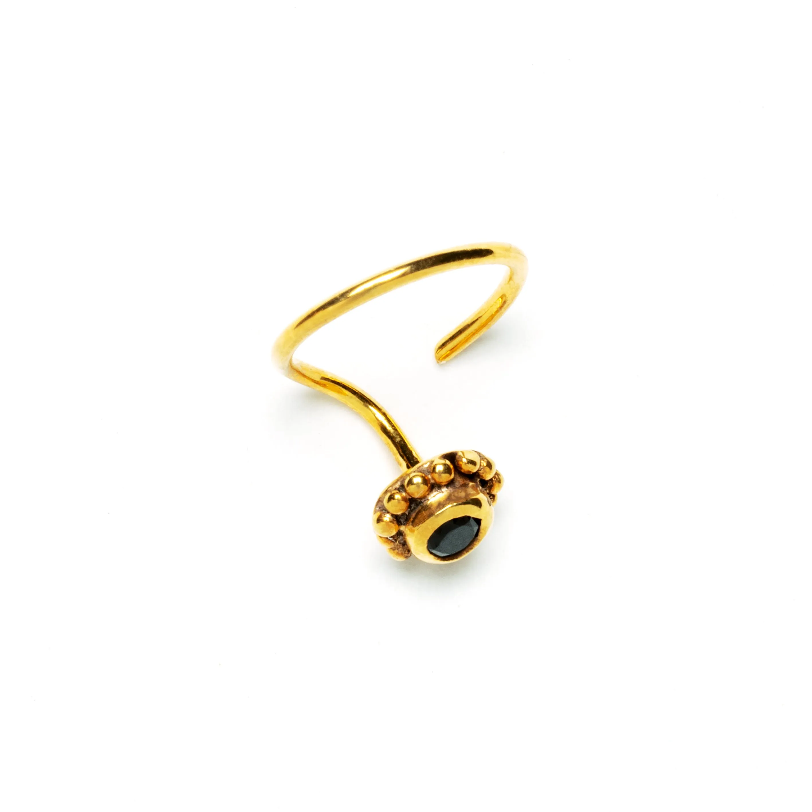 Gold Flower Nose Stud with Black Spinel