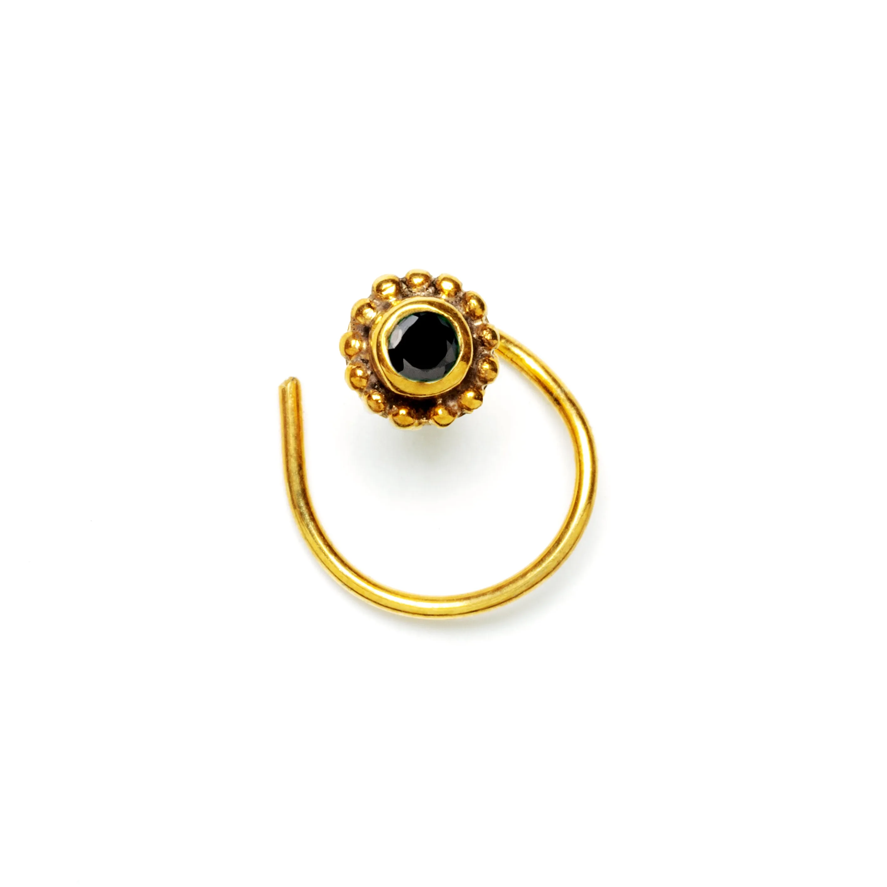 Gold Flower Nose Stud with Black Spinel