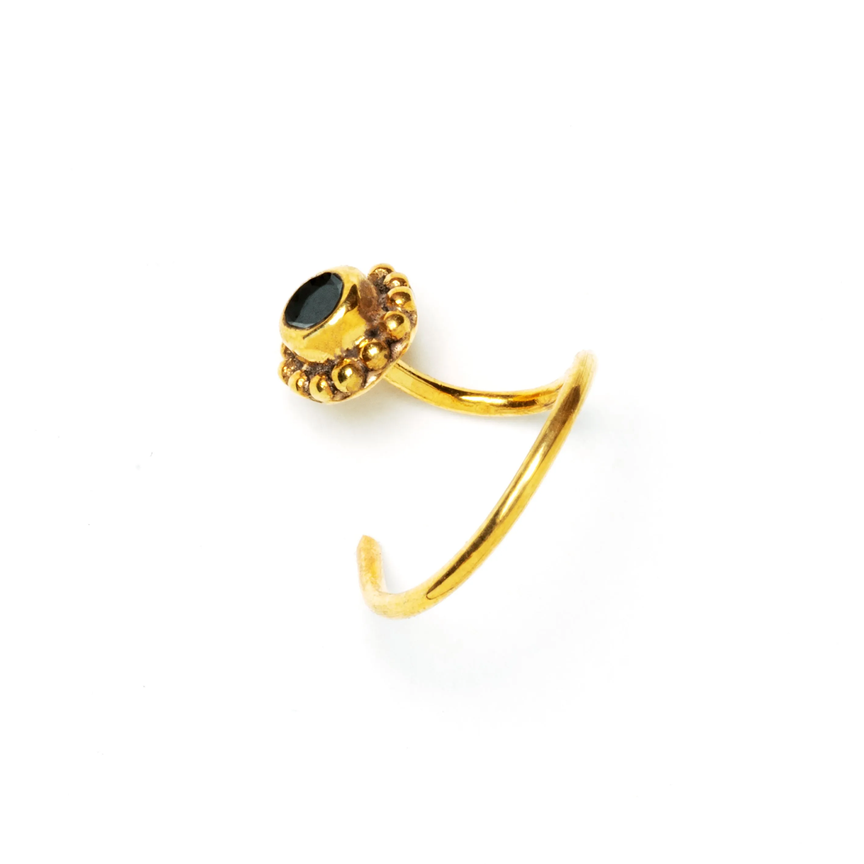 Gold Flower Nose Stud with Black Spinel