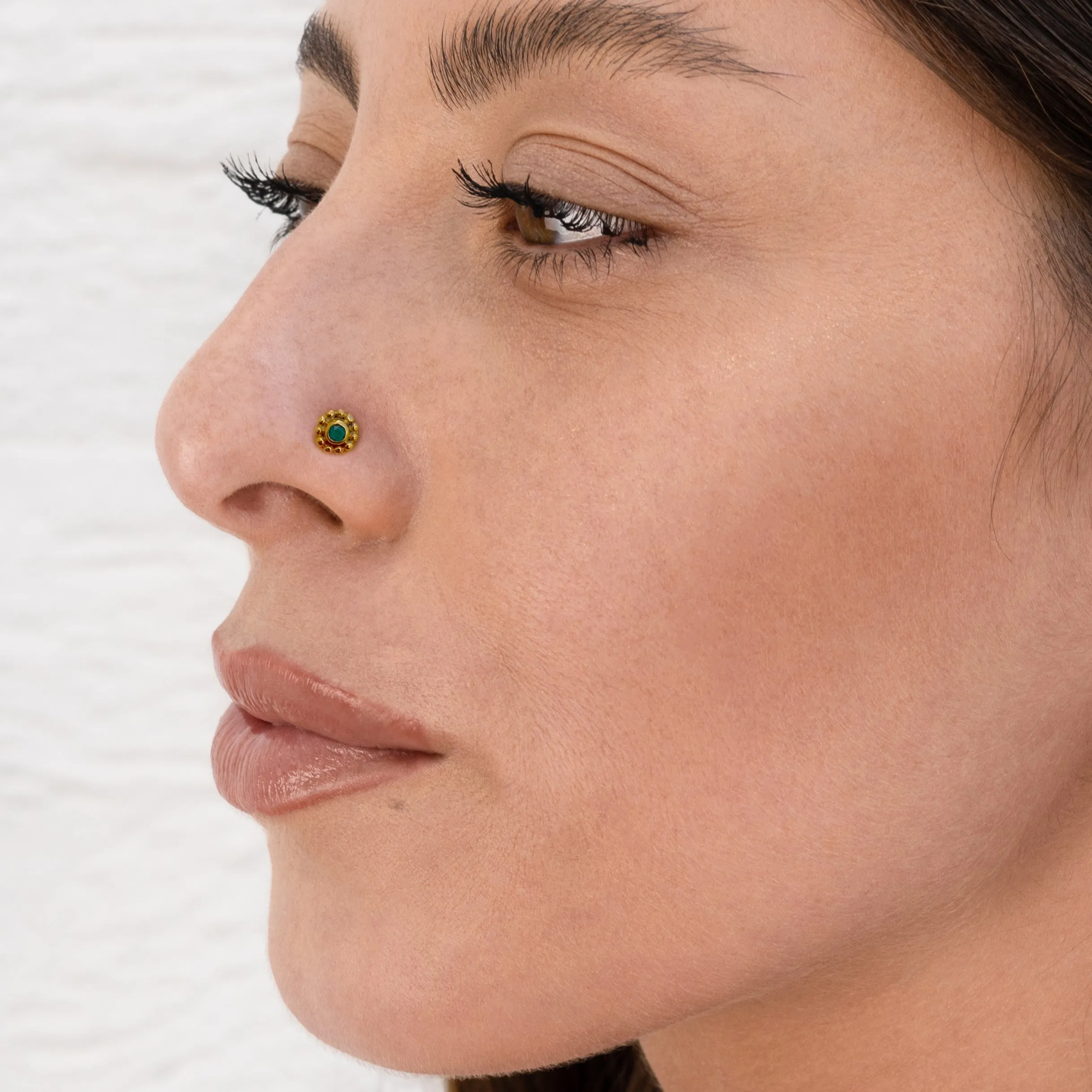 Gold Flower Nose Stud with Opal