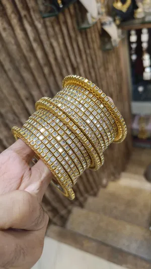 Gold Plated Pearl AD Bangles Set Indian Weddings Perfection