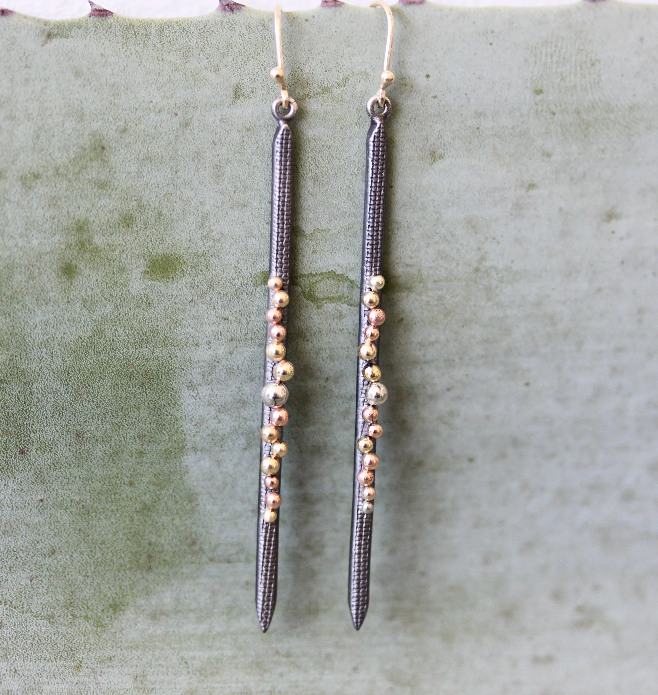 Gold Studded Bar Dangle Earrings