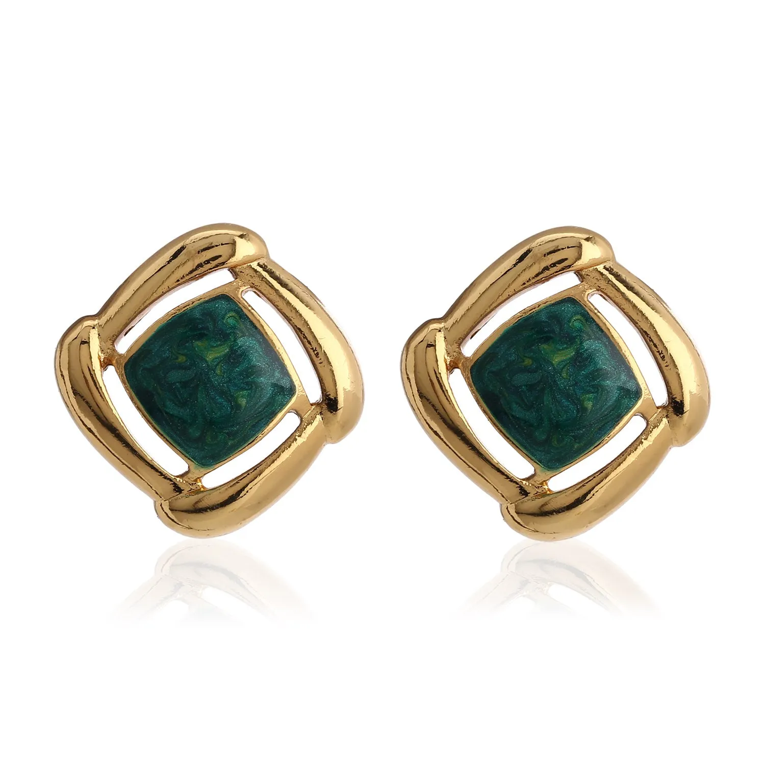 Gold With Green Enamel Earrings